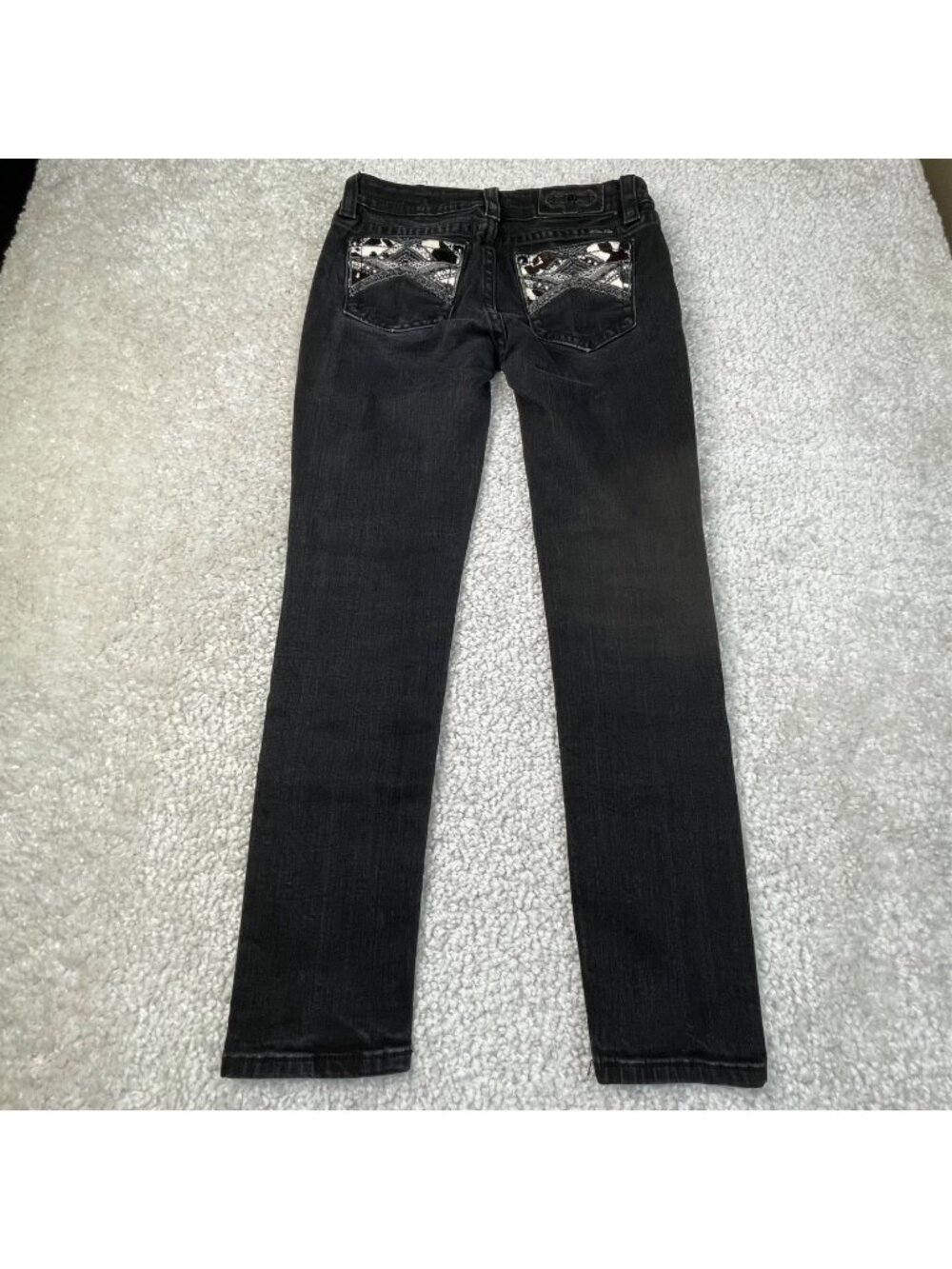 Miss Me Skinny Black Jean Embroidered Embellished Cow Print Pocket Womens 30